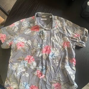 Tommy Bahama Floral Button Down Shirt - Gray and Pink